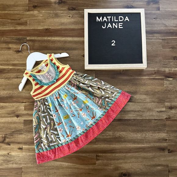 Matilda Jane It's A Wonderful Parade Ode To Shoes Sleeveless Stripe Floral Dress - Picture 1 of 7